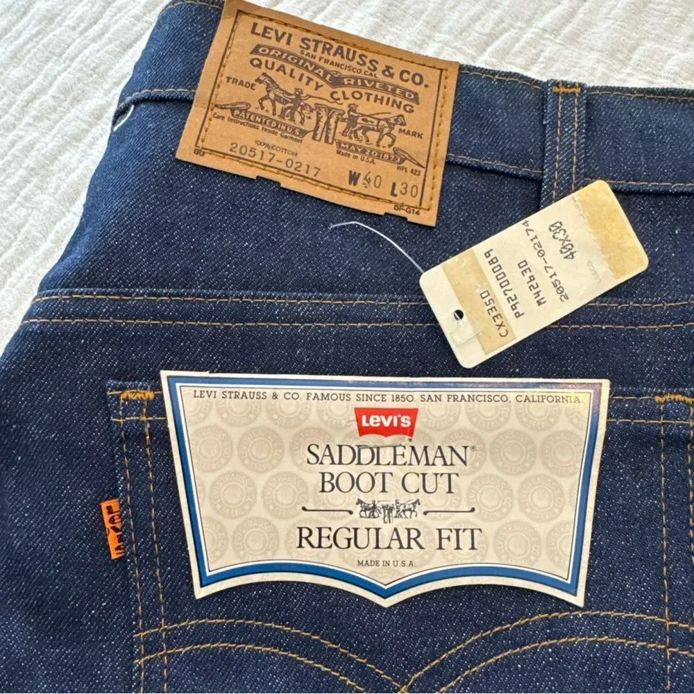 Vintage 80s Levi’s Saddleman Bootcut Jeans Deadstock 20517-0217 40x30 Orange Tab